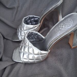 Vince Camuto Silver Quilted Heels